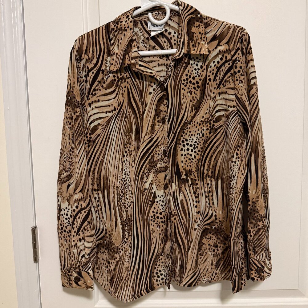 Women’s Vintage Long Sleeve Leopard Blouse- L